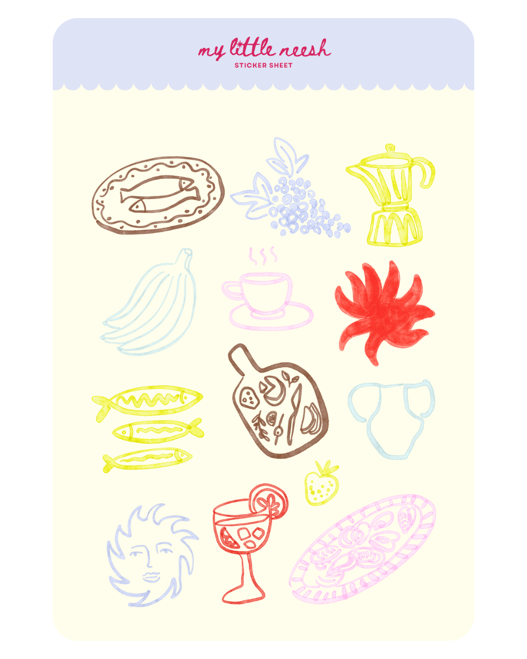 Mediterranean Summer Sticker Sheet - Multicolour