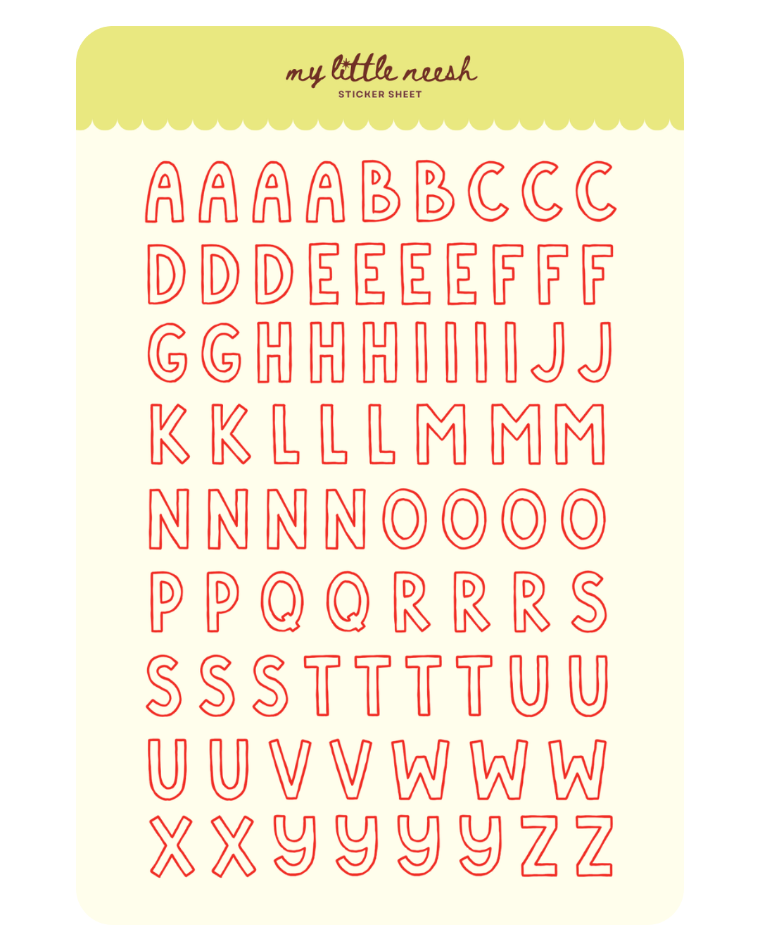 Red Uppercase Alphabet Sticker Sheet