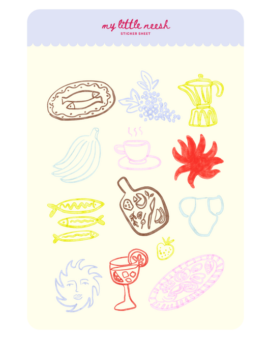 Mediterranean Summer Sticker Sheet - Multicolour
