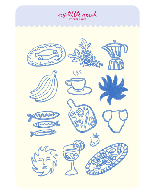 Mediterranean Summer Sticker Sheet - Blue