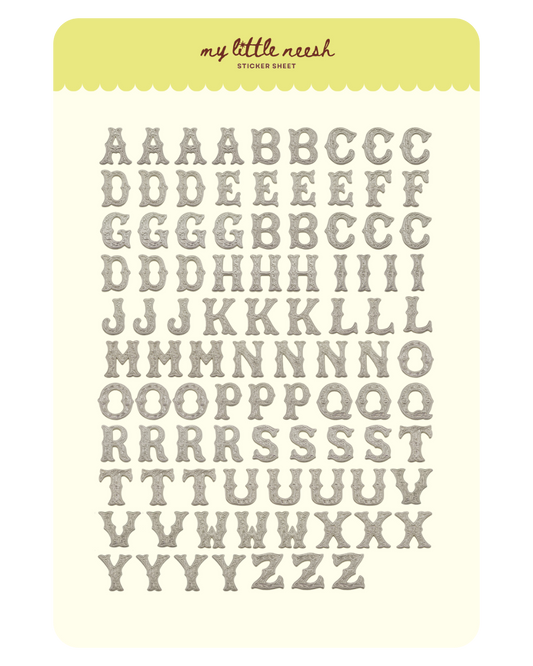 Silver Western Alphabet Sticker Sheet