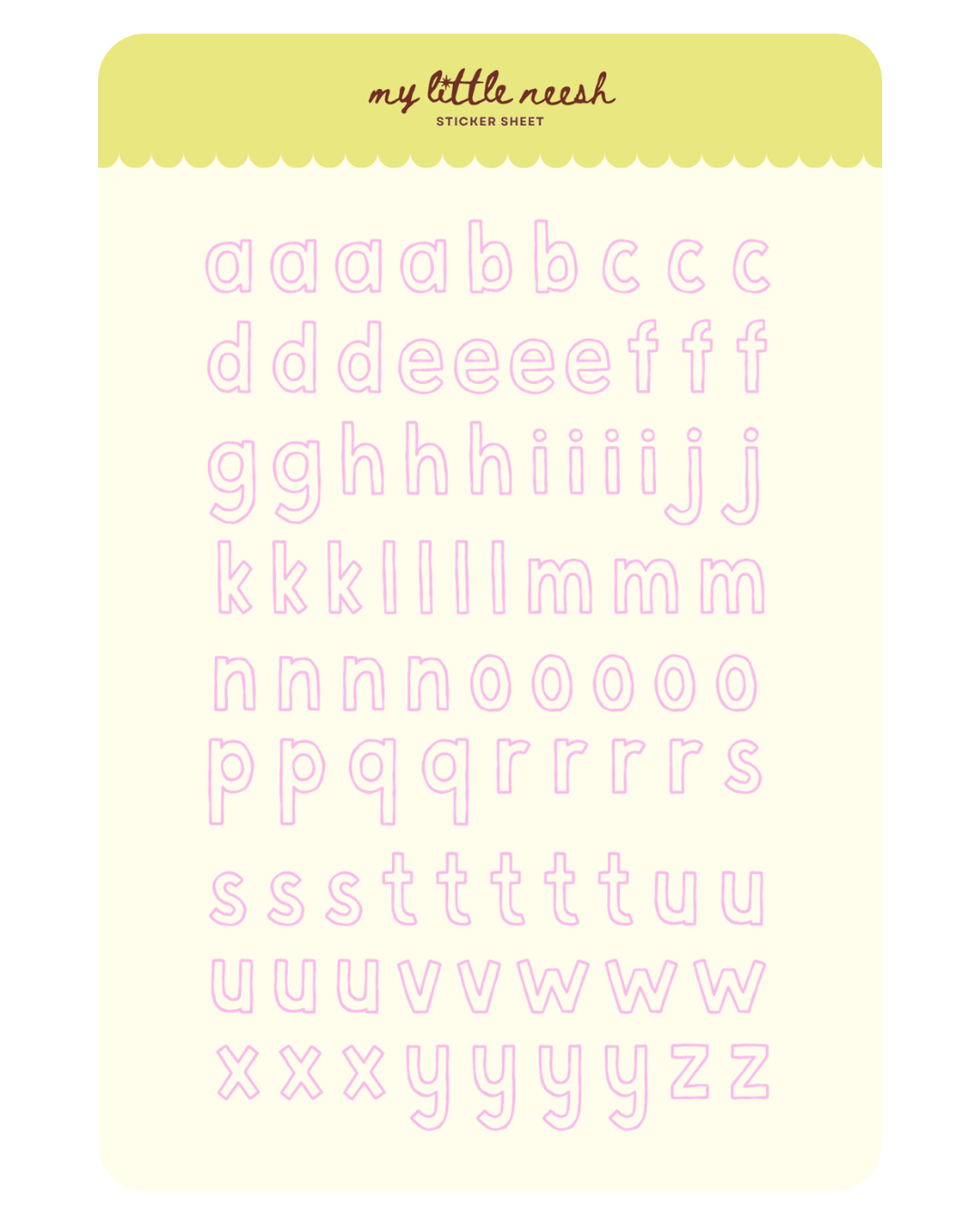 Pink Lowercase Alphabet Sticker Sheet