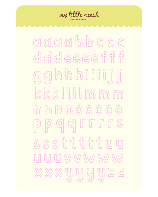Pink Lowercase Alphabet Sticker Sheet