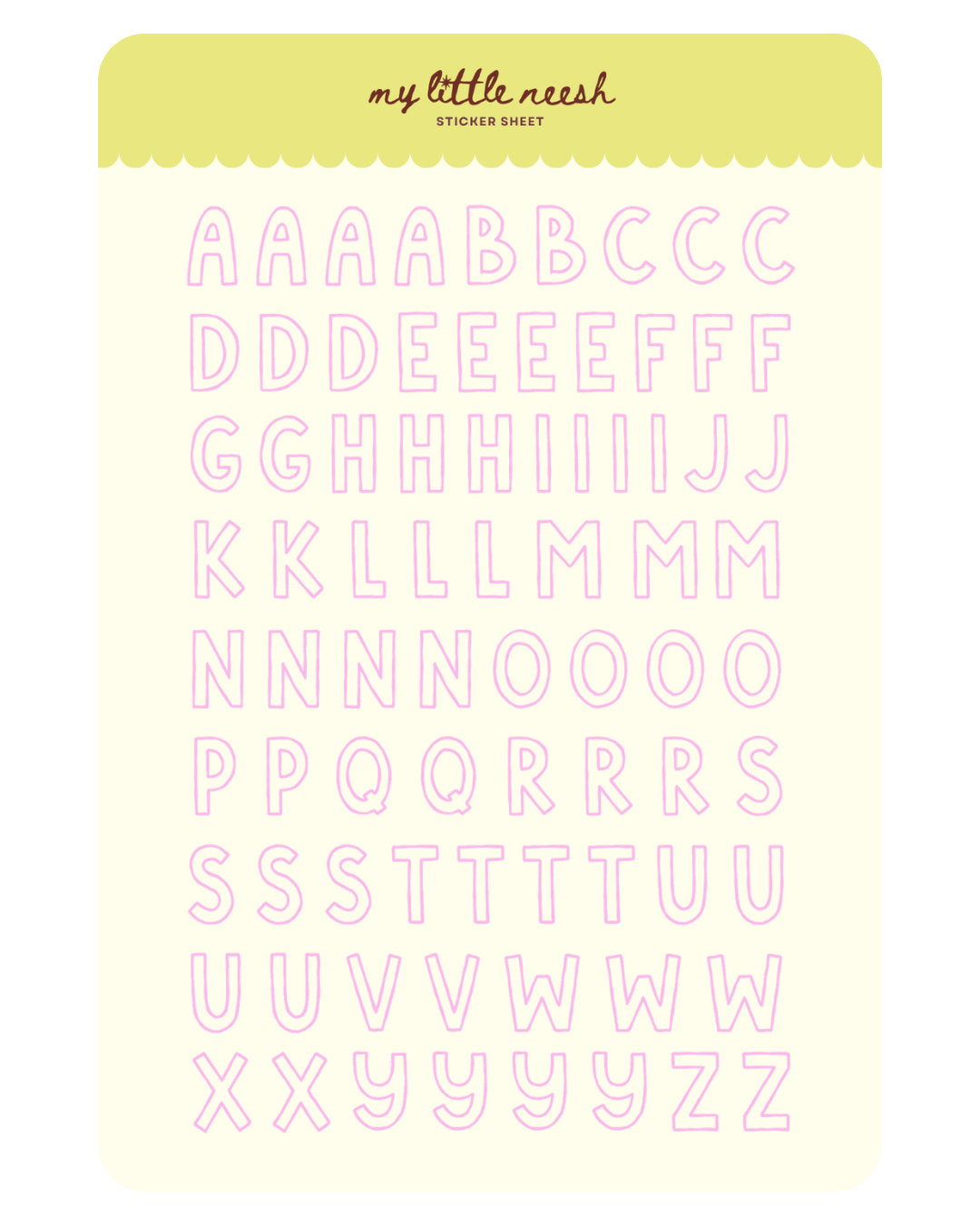 Pink Uppercase Alphabet Sticker Sheet