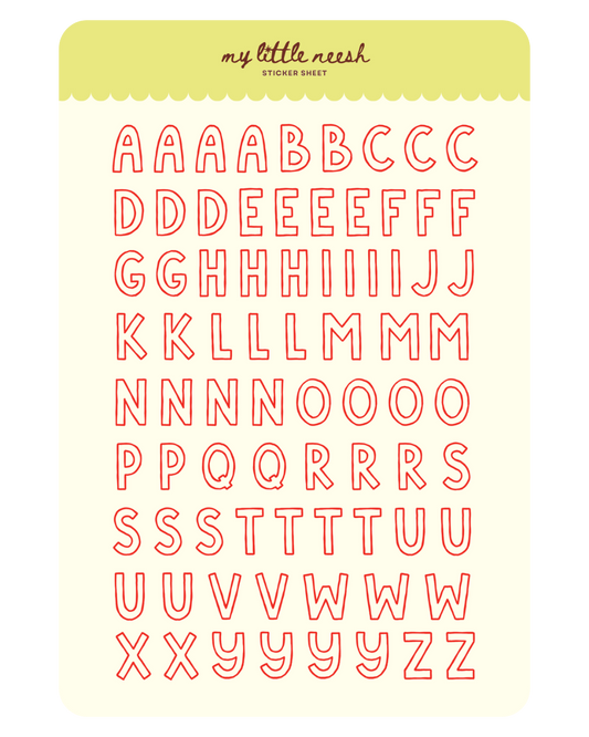 Red Uppercase Alphabet Sticker Sheet