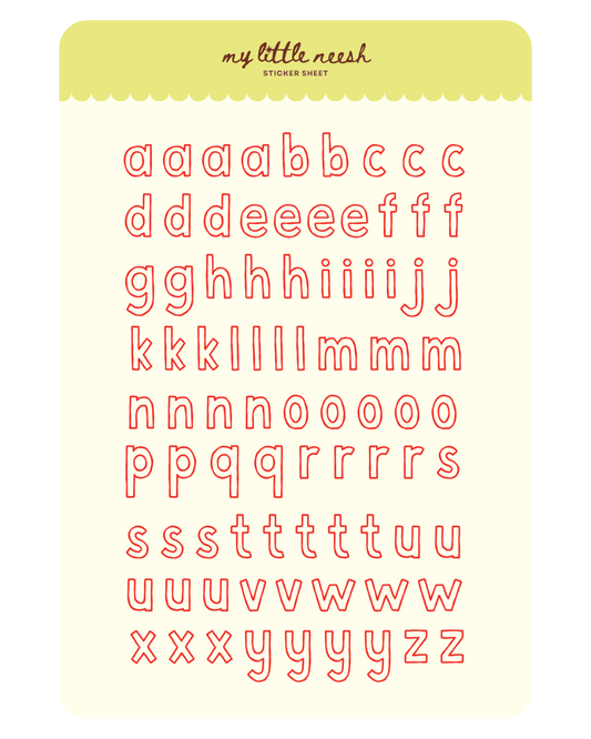 Red Lowercase Alphabet Sticker Sheet
